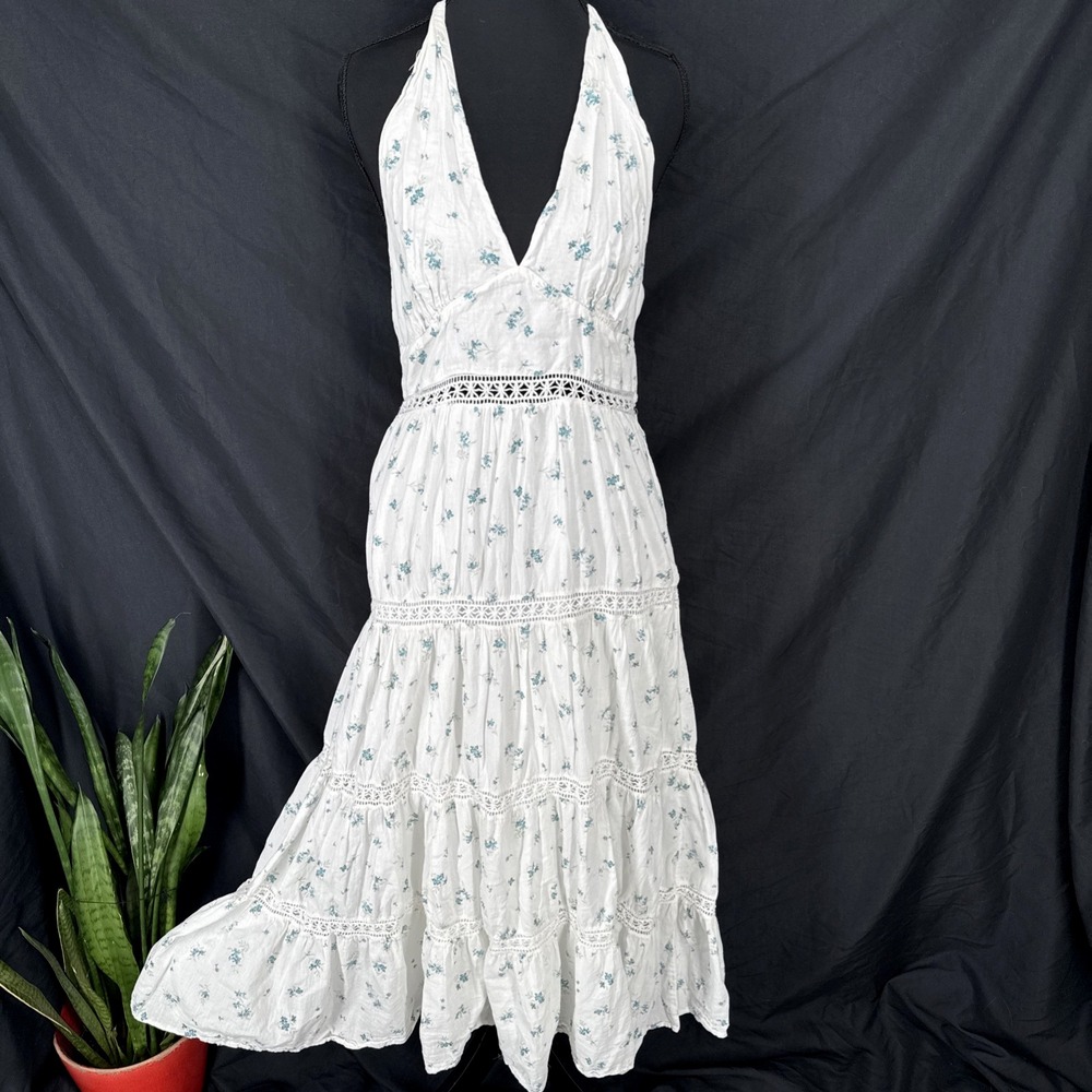 Tiered Ditsy Floral Cottagecore Midi Dress Size 8 Boho Prairie Coquette Halter